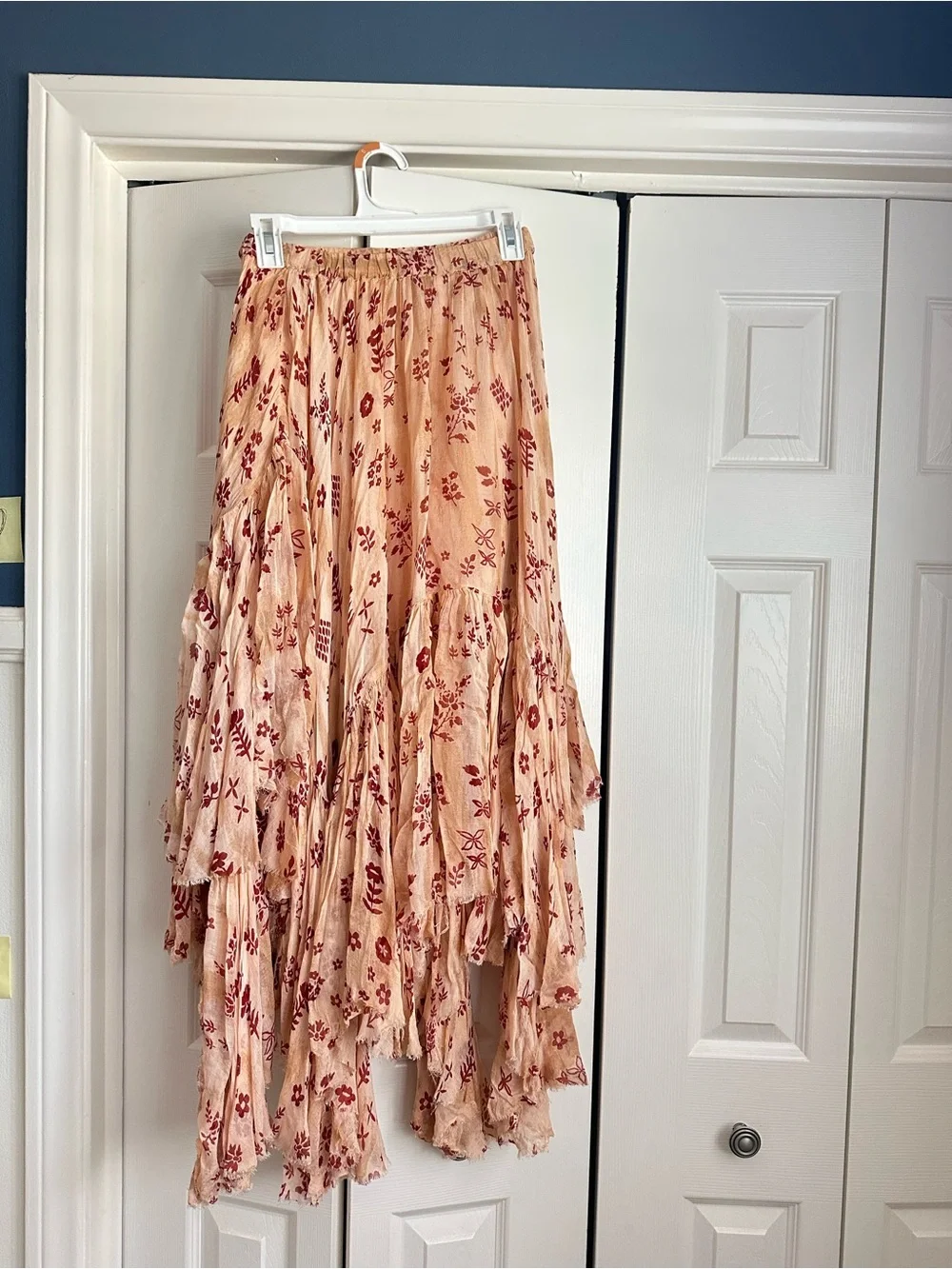 Free People Peach Floral High-Low Tiered Maxi Skirt